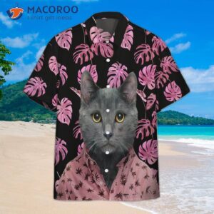 Chartreux Cats In Black And Purple Hawaiian Shirts