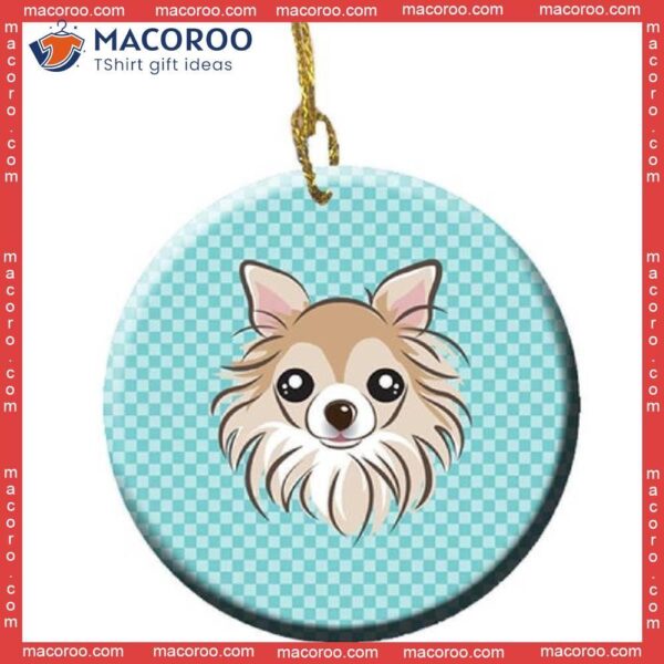 Checkerboard Blue Chihuahua Christmas Ceramic Ornament