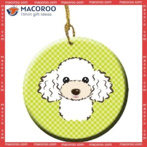 Checkerboard Lime Green And White Poodle Christmas Ceramic Ornament