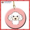 Checkerboard Pink And White Poodle Christmas Ceramic Ornament