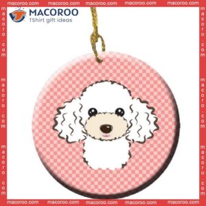 Checkerboard Pink And White Poodle Christmas Ceramic Ornament