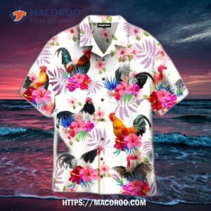 Chicken Hibiscus Rooster Pink Hawaiian Shirt