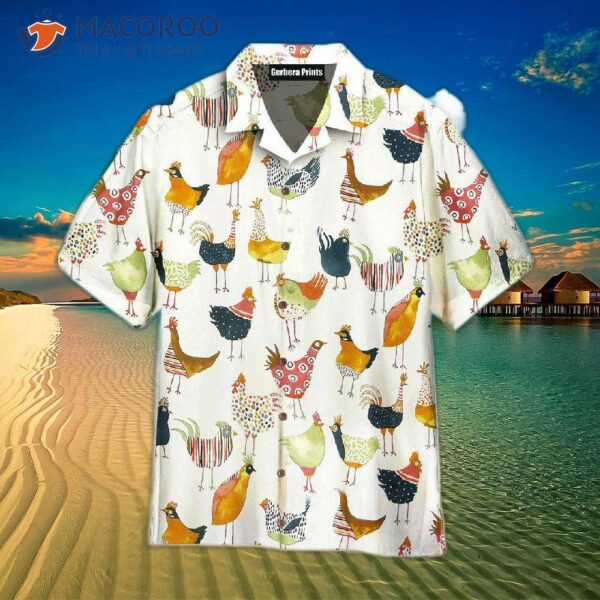 Chicken Tropical White Hawaiian Shirts