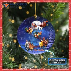 Chickens With Santa Claus Car Customized Name Christmas Ceramic Ornament