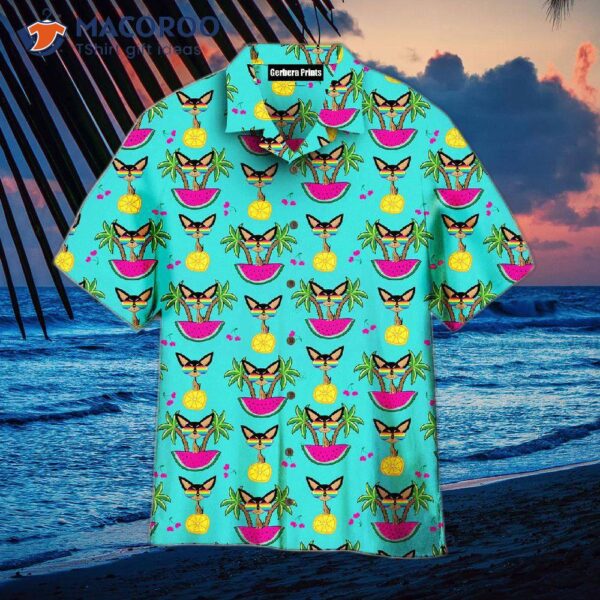 Chihuahuas On A Tropical Island Wearing Blue Hawaiian Shirts