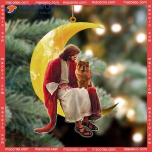 American Shorthair And Jesus Sitting On The Moon Hanging Custom-shaped Christmas Acrylic Ornament