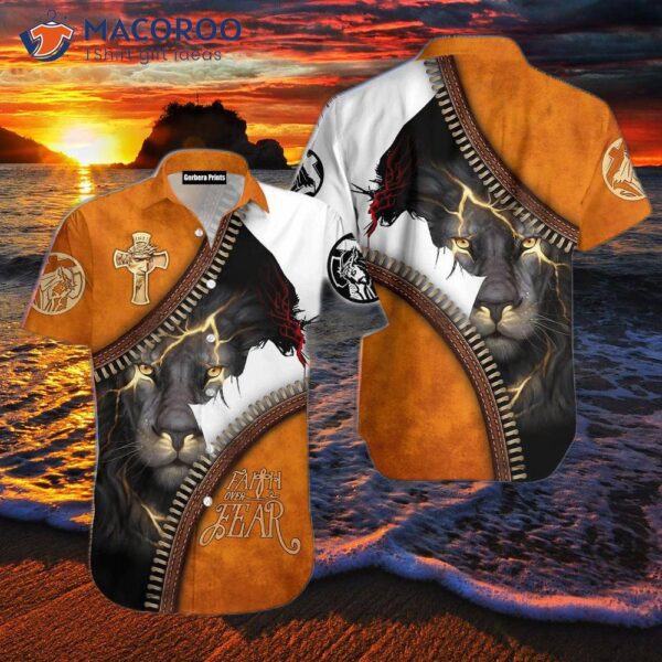 Christian Jesus Lion Black And Orange Hawaiian Shirt
