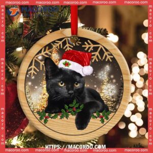Christmas Black Cat Cute Kitty Xmas Circle Ceramic Ornament, Kitty Ornaments
