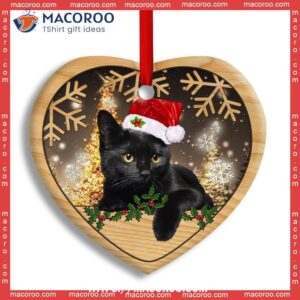 Christmas Black Cat Cute Kitty Xmas Heart Ceramic Ornament, Cat Tree Ornaments