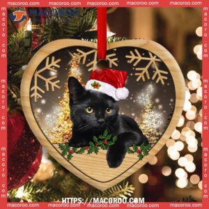 Christmas Black Cat Cute Kitty Xmas Heart Ceramic Ornament, Cat Tree Ornaments
