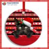Christmas Black Cat Funny Xmas Decor Tree Hanging Circle Ceramic Ornament, Kitten Ornaments
