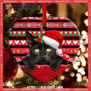Christmas Black Cat Funny Xmas Decor Tree Hanging Heart Ceramic Ornament, Cat Tree Ornaments