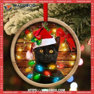 Christmas Black Cat Funny Xmas Light Decor Tree Hanging Circle Ceramic Ornament, Cat Christmas Tree Ornaments