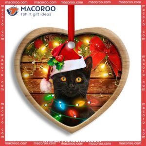 Christmas Black Cat Funny Xmas Light Decor Tree Hanging Heart Ceramic Ornament, Bengals Christmas Ornaments