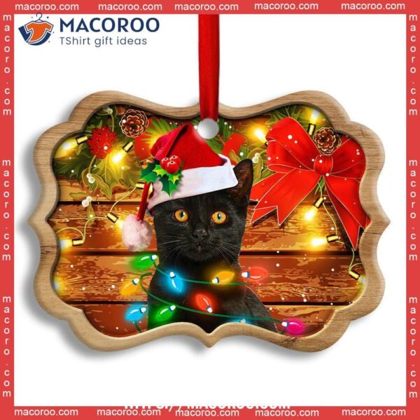 Christmas Black Cat Funny Xmas Light Decor Tree Hanging Metal Ornament, Kitty Ornaments