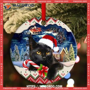 christmas black cat funny xmas light santa claus decor tree hanging circle ceramic ornament grey cat ornaments 1