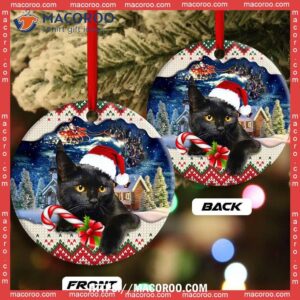 christmas black cat funny xmas light santa claus decor tree hanging circle ceramic ornament grey cat ornaments 2
