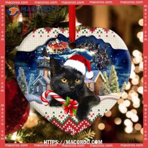 christmas black cat funny xmas light santa claus decor tree hanging heart ceramic ornament cat ornaments for christmas tree 1