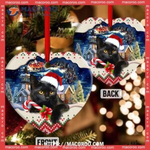 christmas black cat funny xmas light santa claus decor tree hanging heart ceramic ornament cat ornaments for christmas tree 2
