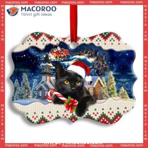 Christmas Black Cat Funny Xmas Light Santa Claus Decor Tree Hanging Metal Ornament, Bengals Christmas Ornaments