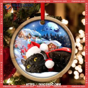 Christmas Black Cat Happy Xmas Light Decor Tree Hanging Circle Ceramic Ornament, Kitty Ornaments