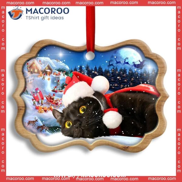 Christmas Black Cat Happy Xmas Light Decor Tree Hanging Metal Ornament, Grey Cat Ornaments
