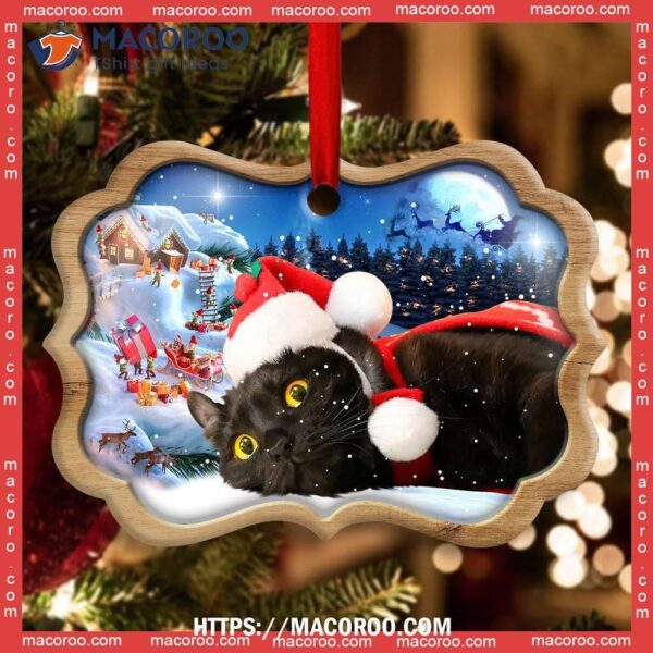 Christmas Black Cat Happy Xmas Light Decor Tree Hanging Metal Ornament, Grey Cat Ornaments