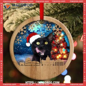 christmas black cat happy xmas light santa claus decor tree hanging circle ceramic ornament personalized cat ornaments 1