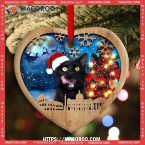 Christmas Black Cat Happy Xmas Light Santa Claus Decor Tree Hanging Heart Ceramic Ornament, Hallmark Cat Ornaments