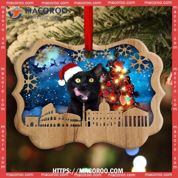 Christmas Black Cat Happy Xmas Light Santa Claus Decor Tree Hanging Metal Ornament, Kitten Ornaments