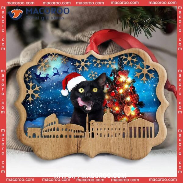 Christmas Black Cat Happy Xmas Light Santa Claus Decor Tree Hanging Metal Ornament, Kitten Ornaments