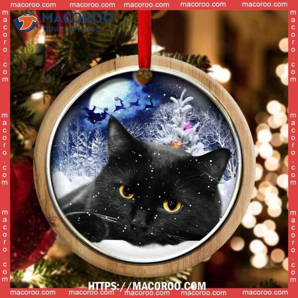 Christmas Black Cat Love Xmas Light Decor Tree Hanging Circle Ceramic Ornament, Cat Lawn Ornaments