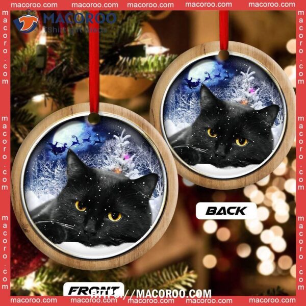 Christmas Black Cat Love Xmas Light Decor Tree Hanging Circle Ceramic Ornament, Cat Lawn Ornaments