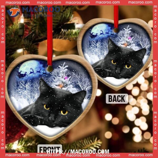 Christmas Black Cat Love Xmas Light Decor Tree Hanging Heart Ceramic Ornament, Cat Christmas Tree Ornaments