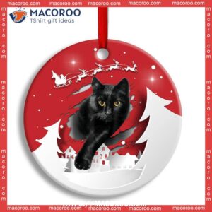 christmas black cat love xmas paper cut decor tree hanging circle ceramic ornament bengals christmas ornaments 0