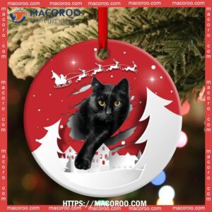 christmas black cat love xmas paper cut decor tree hanging circle ceramic ornament bengals christmas ornaments 1