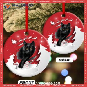 christmas black cat love xmas paper cut decor tree hanging circle ceramic ornament bengals christmas ornaments 2