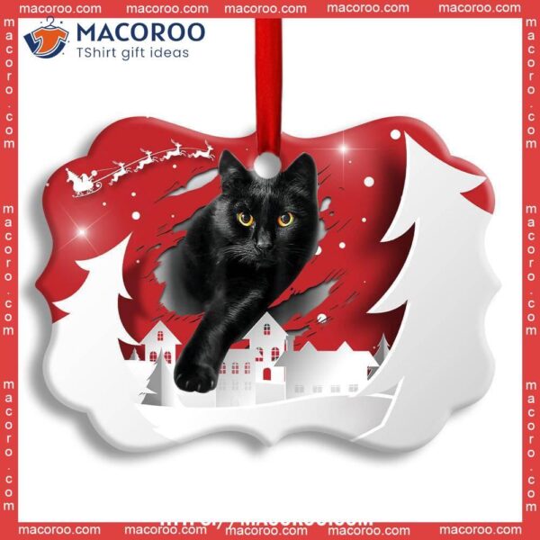 Christmas Black Cat Love Xmas Paper Cut Decor Tree Hanging Metal Ornament, Cat Christmas Ornaments Personalized