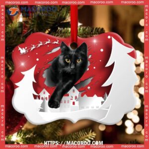 Christmas Black Cat Love Xmas Paper Cut Decor Tree Hanging Metal Ornament, Cat Christmas Ornaments Personalized