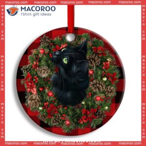 christmas black cat meowy catmas circle ceramic ornament grey cat ornaments 0
