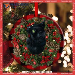 Christmas Black Cat Meowy Catmas Circle Ceramic Ornament, Grey Cat Ornaments