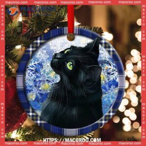 Christmas Black Cat Stary Snowy Night Circle Ceramic Ornament, Cat Lawn Ornaments