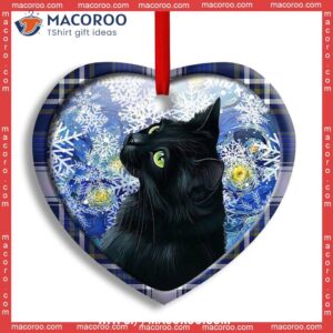 christmas black cat stary snowy night heart ceramic ornament personalized cat ornaments 0