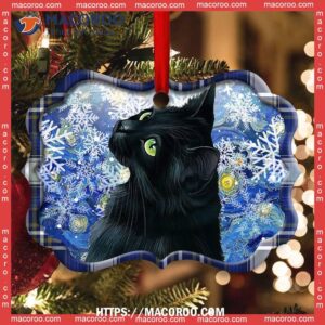 Christmas Black Cat Stary Snowy Night Metal Ornament, Cat Christmas Tree Ornaments