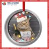 Christmas Cat Bad Santa Champagne And Hat Circle Ceramic Ornament, Bengals Christmas Ornaments