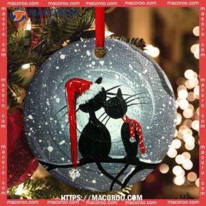 christmas cat couple lover with moon circle ceramic ornament kitty ornaments 1