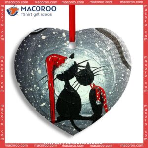 christmas cat couple lover with moon heart ceramic ornament personalized cat ornaments 0