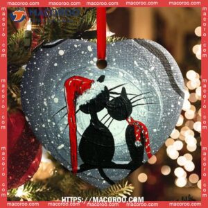 christmas cat couple lover with moon heart ceramic ornament personalized cat ornaments 1