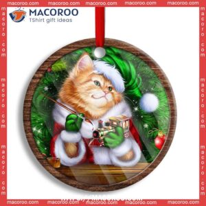 christmas cat cute kitten meowy xmas circle ceramic ornament hallmark cat ornaments 0