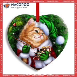 Christmas Cat Cute Kitten Meowy Xmas Heart Ceramic Ornament, Cat Tree Ornaments